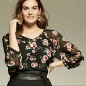 CAbi #3595 Garden Floral Blouse 3/4 Sleeve, S